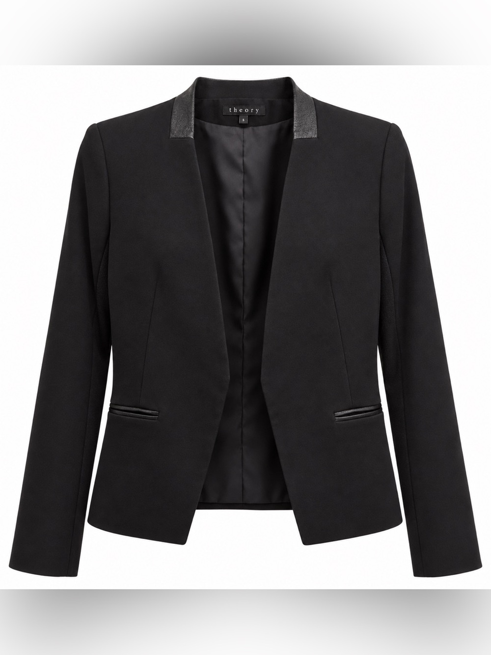 Theory Black Leather Trim Blazer Jacket Size 6